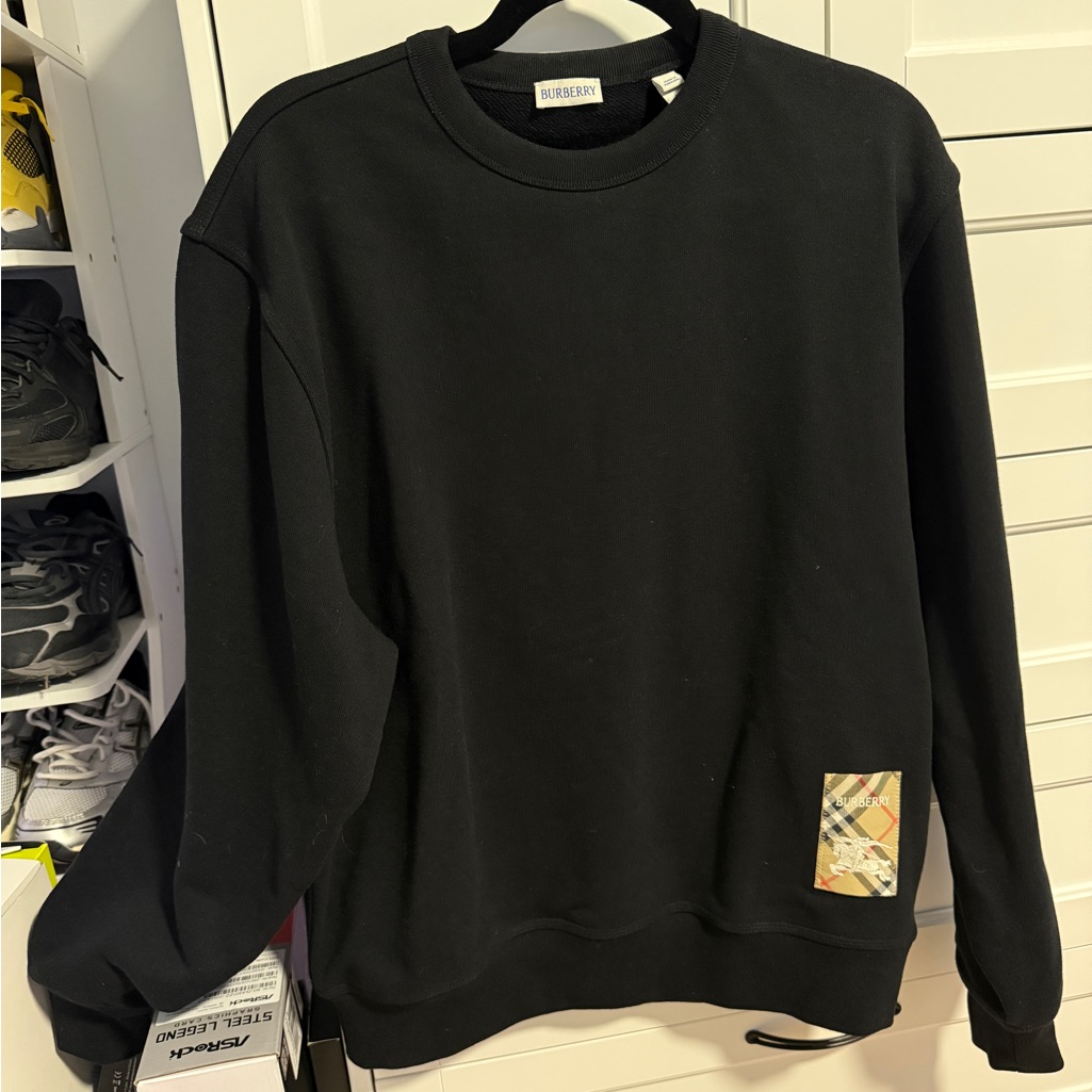 Burberry Black Crewneck Sweatshirt With Check Patch